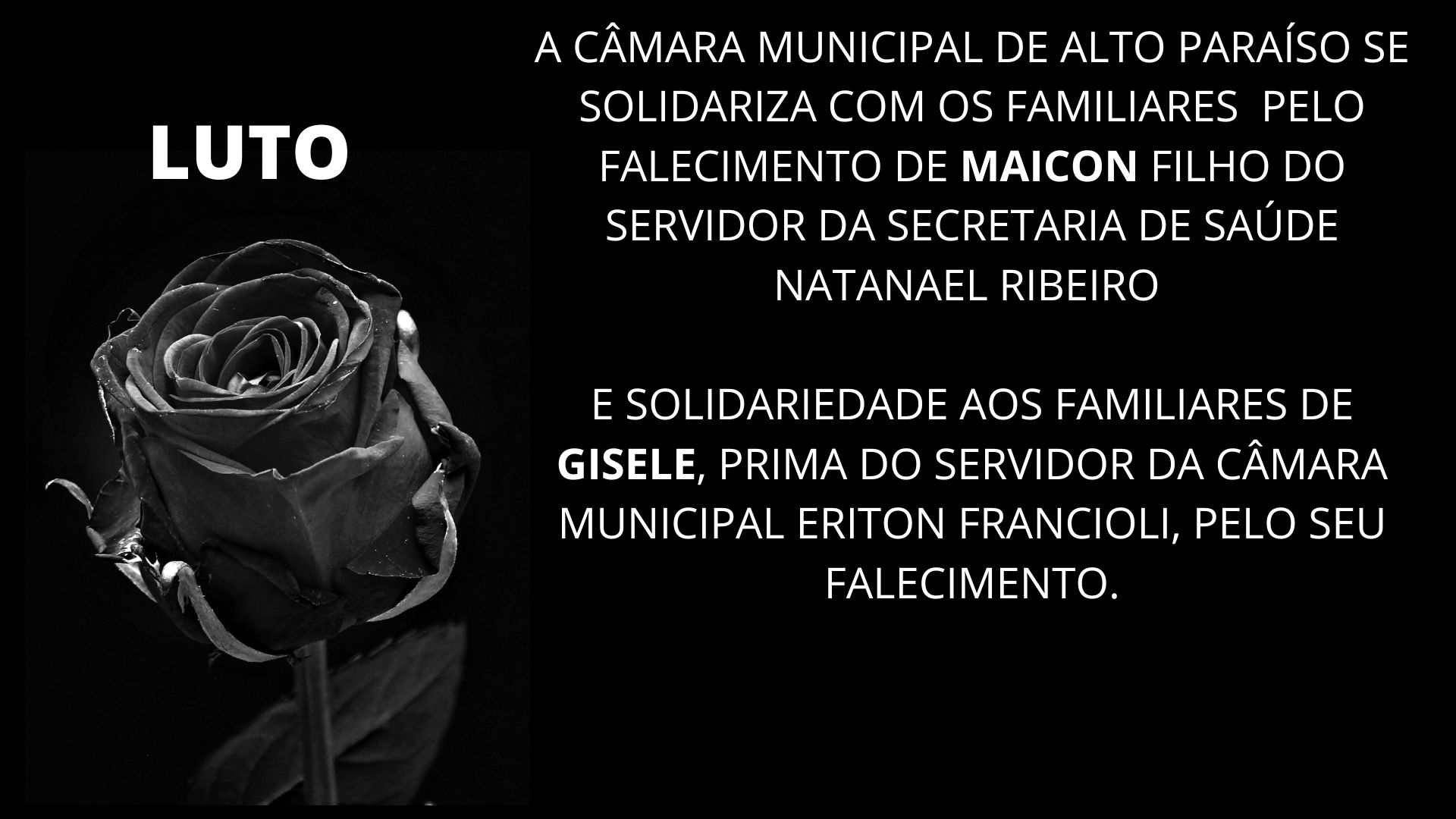 SOLIDARIEDADE PELO FALECIMENTO DE MAICON E GISELE